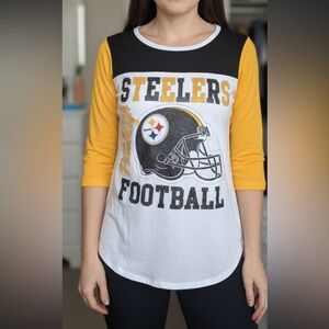 New Pittsburgh Steelers NFL Women's 3/4 Sleeve Shirt Glitter Helmet Size Large